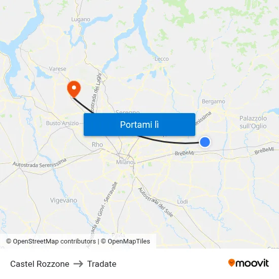 Castel Rozzone to Tradate map