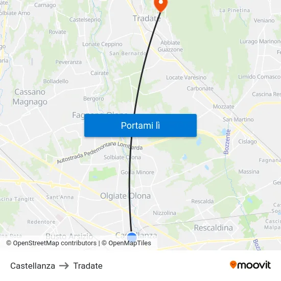 Castellanza to Tradate map