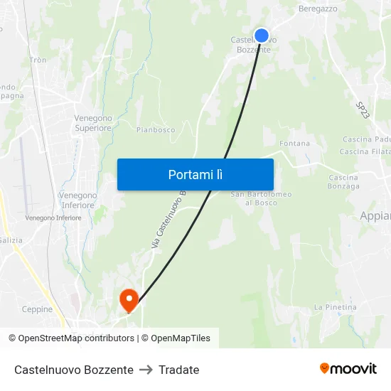 Castelnuovo Bozzente to Tradate map