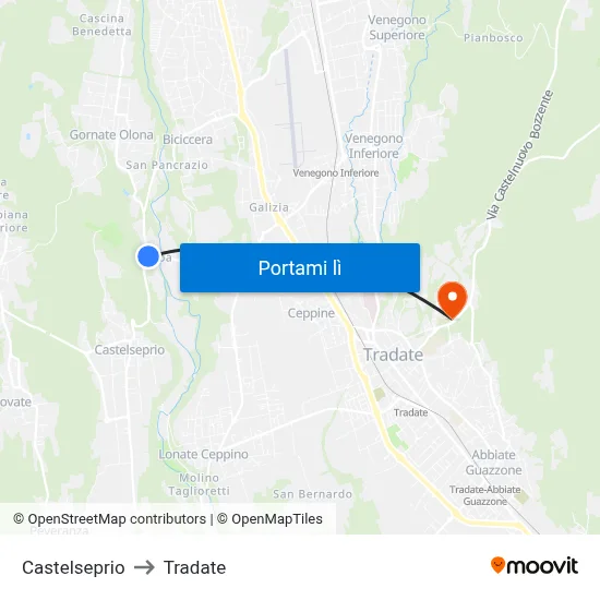 Castelseprio to Tradate map