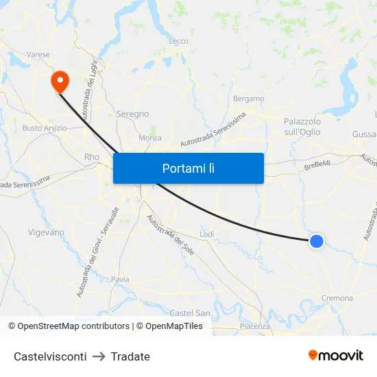 Castelvisconti to Tradate map