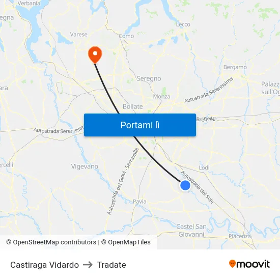 Castiraga Vidardo to Tradate map