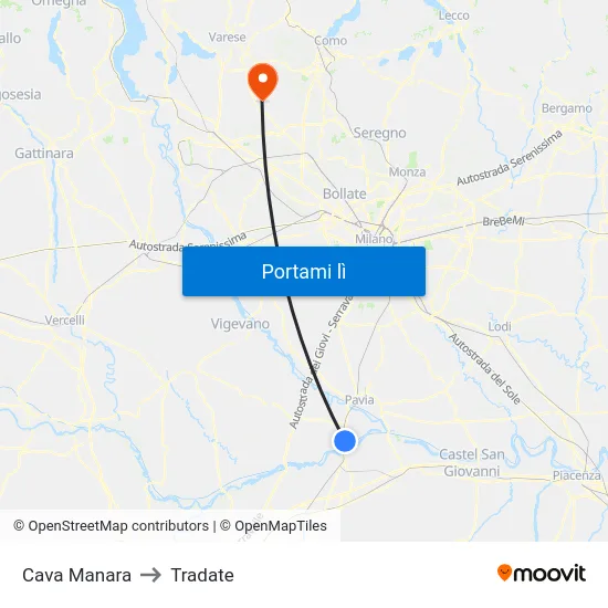Cava Manara to Tradate map