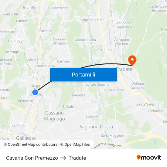Cavaria Con Premezzo to Tradate map