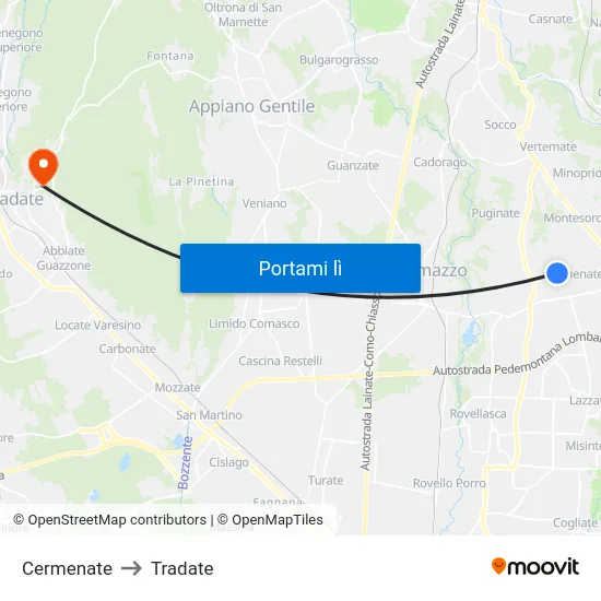 Cermenate to Tradate map