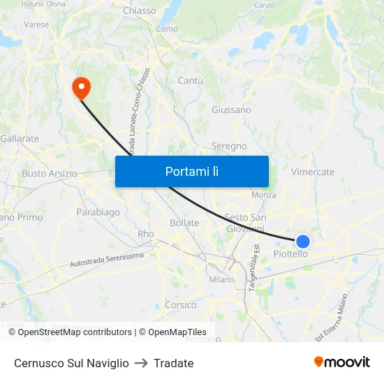 Cernusco Sul Naviglio to Tradate map