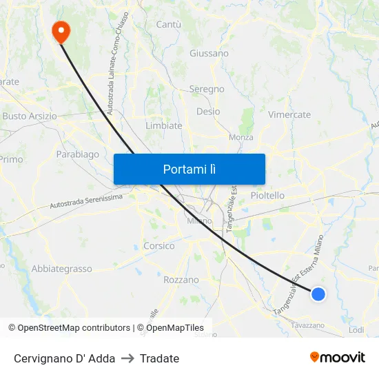 Cervignano D' Adda to Tradate map