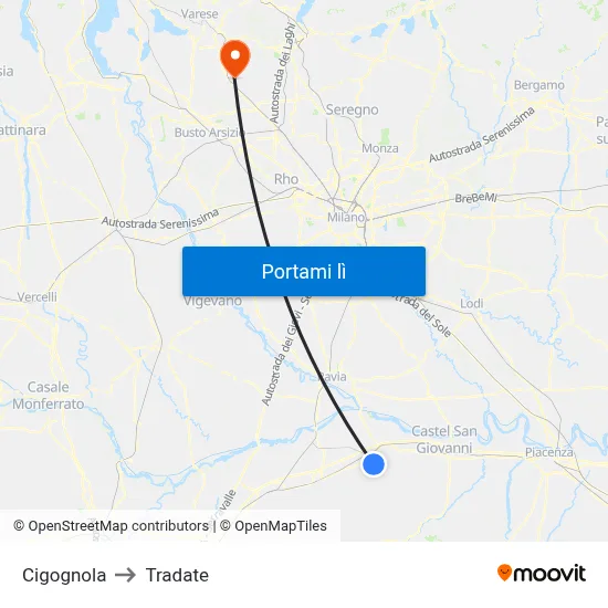Cigognola to Tradate map
