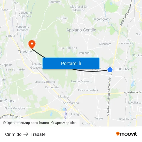 Cirimido to Tradate map