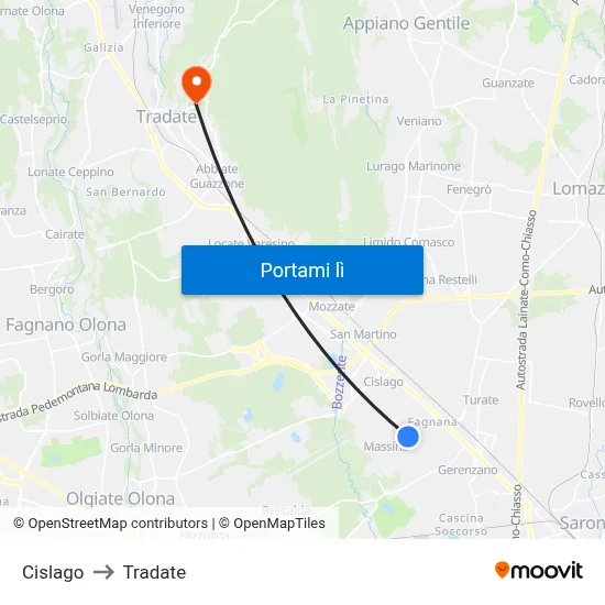 Cislago to Tradate map