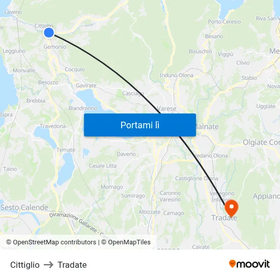 Cittiglio to Tradate map