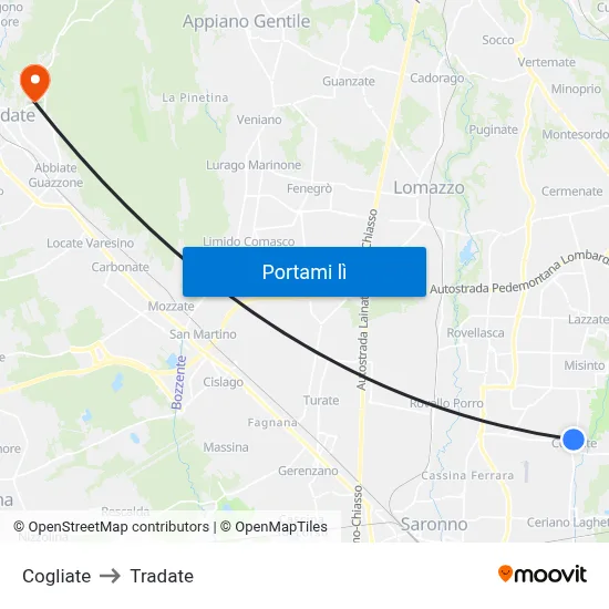 Cogliate to Tradate map