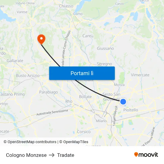 Cologno Monzese to Tradate map