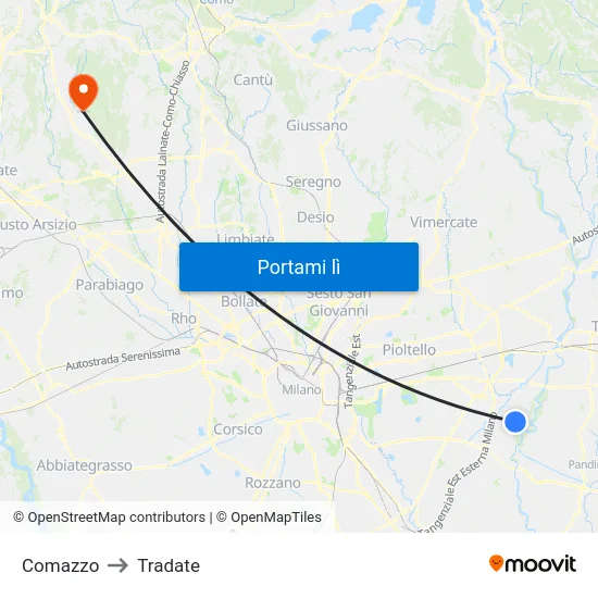 Comazzo to Tradate map