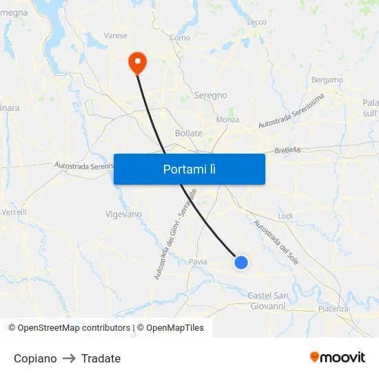 Copiano to Tradate map