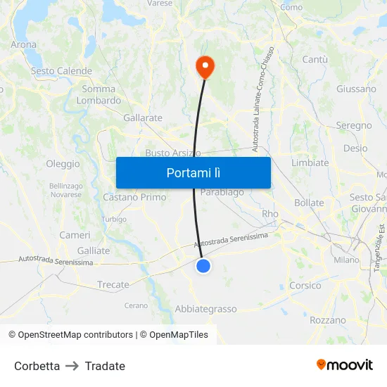 Corbetta to Tradate map