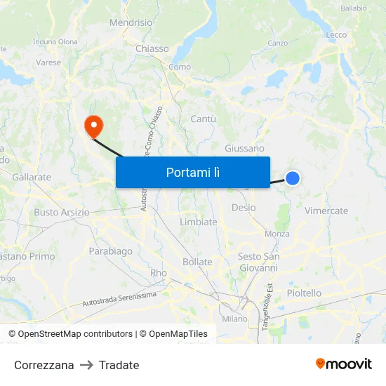 Correzzana to Tradate map