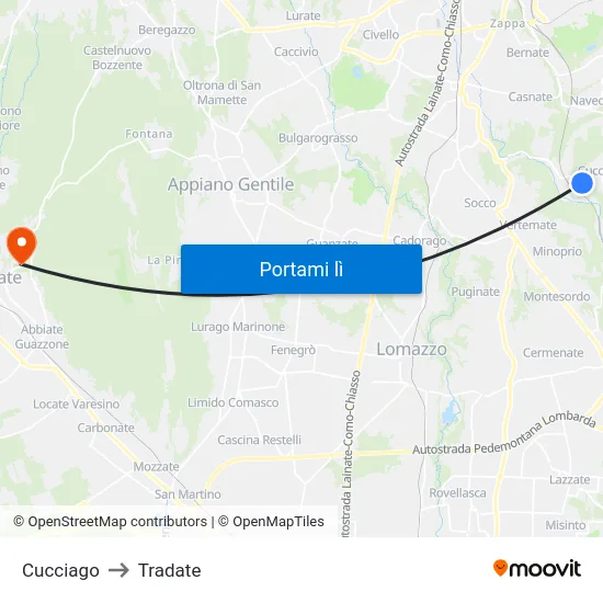 Cucciago to Tradate map