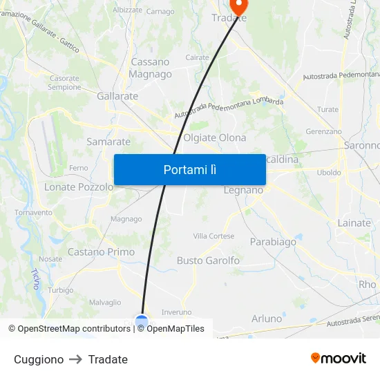 Cuggiono to Tradate map