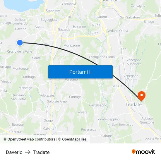 Daverio to Tradate map