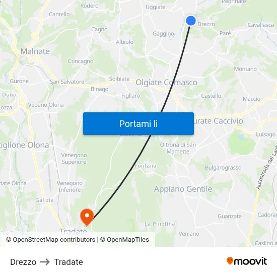 Drezzo to Tradate map