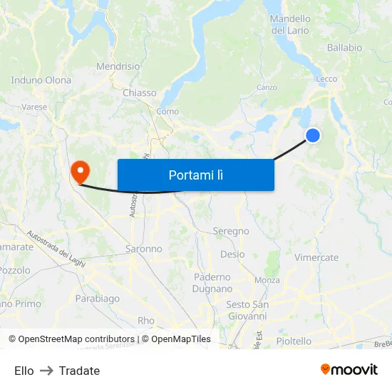 Ello to Tradate map