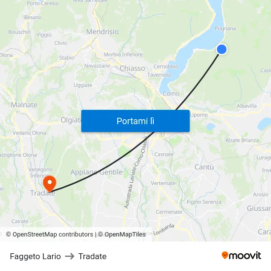 Faggeto Lario to Tradate map