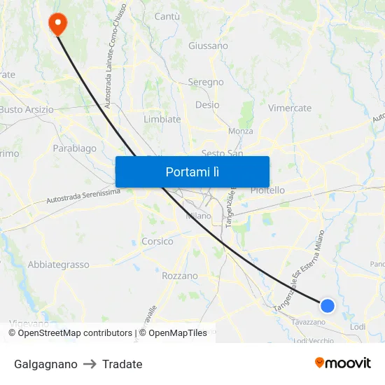Galgagnano to Tradate map
