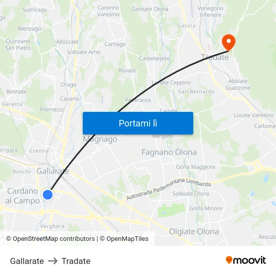 Gallarate to Tradate map