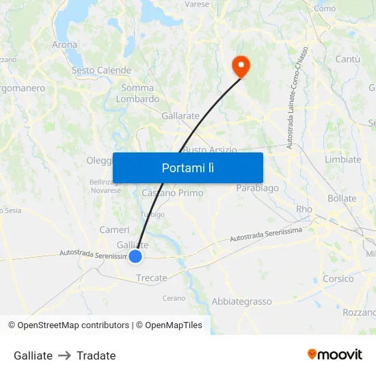 Galliate to Tradate map