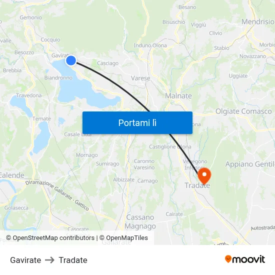 Gavirate to Tradate map