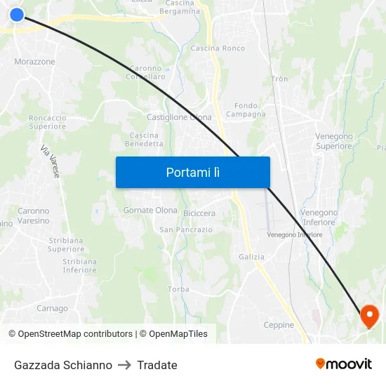Gazzada Schianno to Tradate map