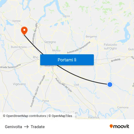 Genivolta to Tradate map