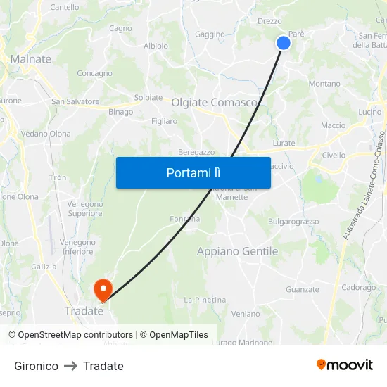 Gironico to Tradate map
