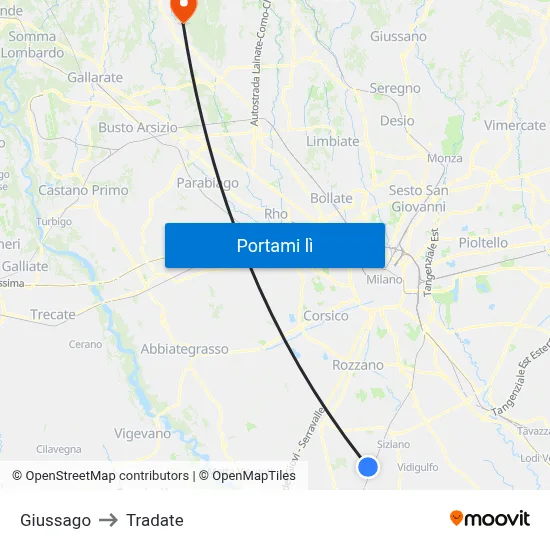 Giussago to Tradate map