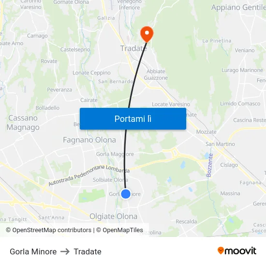 Gorla Minore to Tradate map