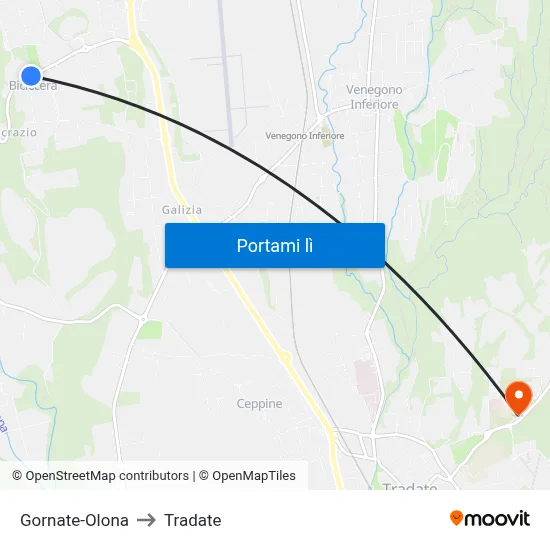 Gornate-Olona to Tradate map