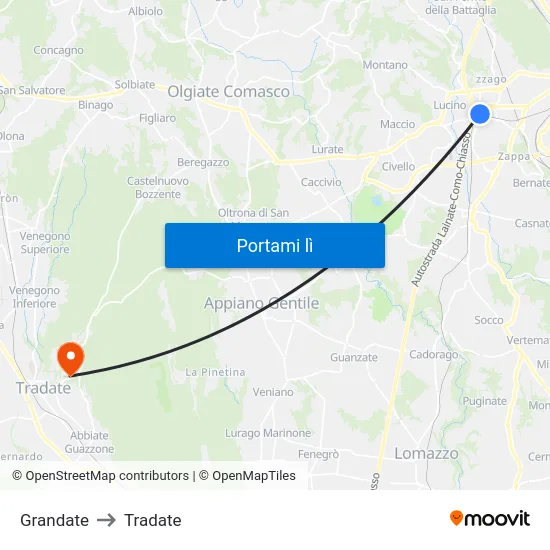 Grandate to Tradate map