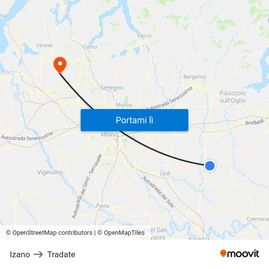 Izano to Tradate map