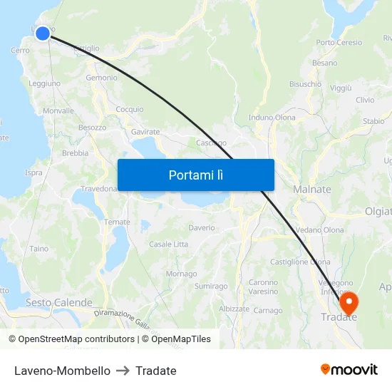 Laveno-Mombello to Tradate map
