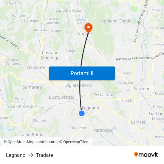 Legnano to Tradate map