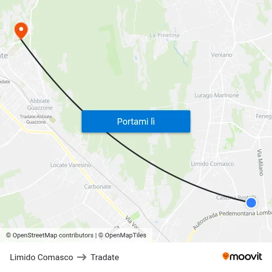 Limido Comasco to Tradate map