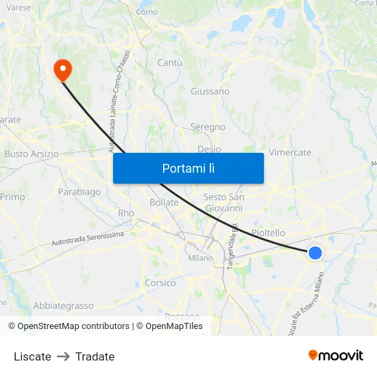 Liscate to Tradate map