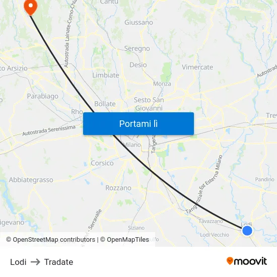 Lodi to Tradate map