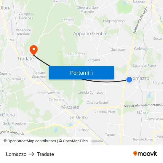 Lomazzo to Tradate map