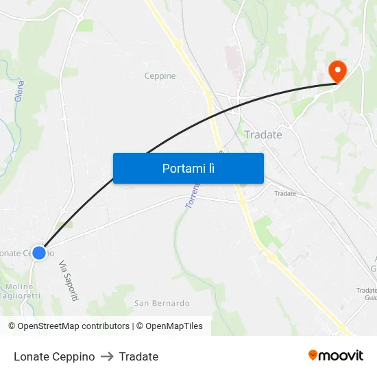 Lonate Ceppino to Tradate map