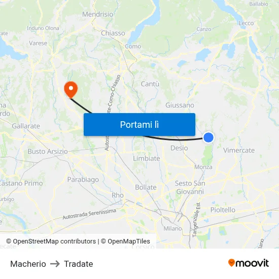 Macherio to Tradate map