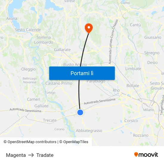 Magenta to Tradate map