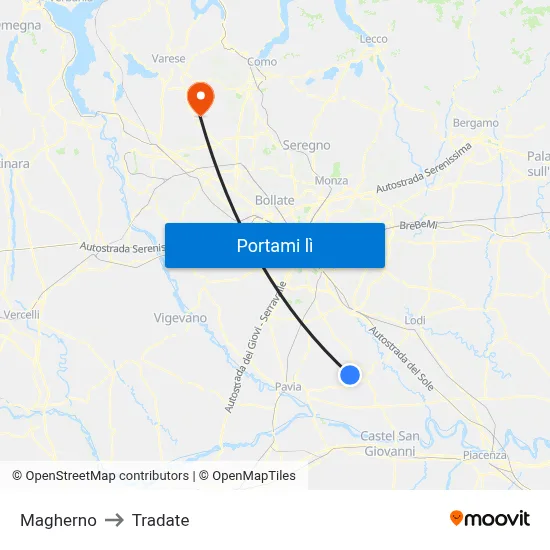 Magherno to Tradate map