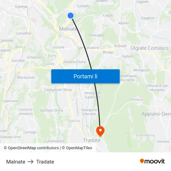Malnate to Tradate map